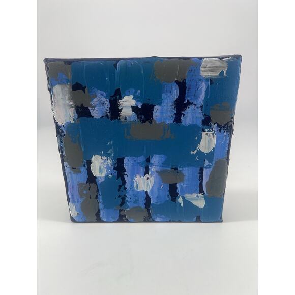 Handmade Acrylic Painting on Canvas Square Abstract Blue Gray 7.5"x8"x1.5" Art - Picture 8 of 12